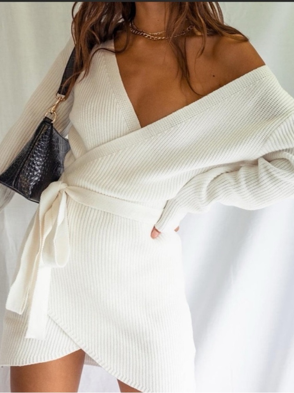Princess Polly Phenix White Wrap Sweater Mini Dress Size S NWOT